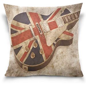 Use7 Throw Pillow Case Decorative Cushion Cover Square Pillowcase, Vintage Stylish Guitar Music Union Jack British Flag Sofa Bed Pillow Case Cover(40 x 40cm/16 x 16 Inches) Twin Sides