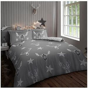 GC GAVENO CAVAILIA Cozy Stars Bedding Set, Breathable Double Forest Stag Quilt Cover Set, Reversible Light Weight Star Printed Duvet Set With Pillowcases, Grey