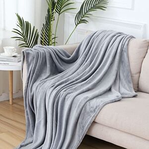 Hiseng Soft Flannel Blanket Sofa Throw, Warm Solid Color Blankets for Bed, Cozy Travel Throws for Fall Winter (100x140cm,Light Grey)