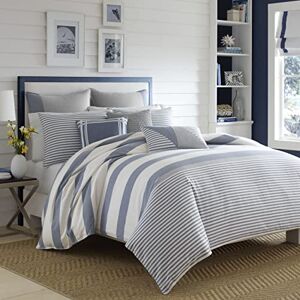 Nautica - Twin Duvet Cover Set, Cotton Reversible Bedding with Matching Sham, Mediterranean Inspired Home Decor for All Seasons (Fairwater Blue, Twin)