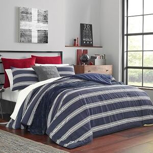 Nautica - USHSFN1107496 Craver Collection 100% Cotton Cozy & Soft, Durable & Breathable Striped Duvet Cover with Matching Sham, 2-Piece Bedding Set, Twin/Twin XL, Navy