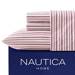 Nautica - Twin XL Sheet Set, Cotton Percale Bedding Set, Crisp & Cool, Dorm Room Essentials (Coleridge Red, Twin XL)