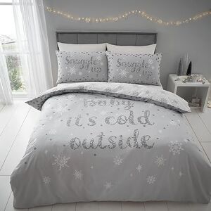 Catherine Lansfield Baby It's Cold Outside Christmas Reversible Single Duvet Cover Set with Pillowcase Grey