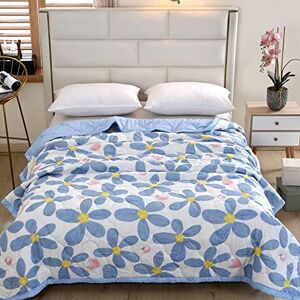 Chickwin Bedspread Quilt Bed Throw Luxury Single Double for All Season Soft Microfiber Blankets Modern Style Cute Pattern Easy Care Sofa Bed Cover Decorative (100x150cm,blue flower)