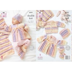 King Cole Double Knit Baby DK Knitting Pattern Cardigan Matinee Coat Hat Bootees & Blanket (6029), 12'' - 21''