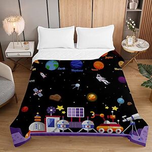 Surwin Embossed Quilted Bedspreads Single Double Super King Size Kid's Bed Astronaut Space Print Quilted Bedspreads, Lightweight Microfiber Coverlet Sofa Quilt Bed Throw (100x150cm,Style I)