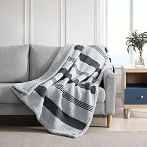 Nautica- Throw Blanket, Ultra Soft Plush Sherpa Home Décor, All Season Bedding (Saltmarsh Grey, 50 x 60)