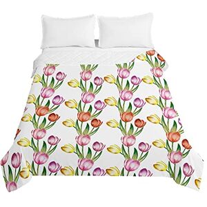 Surwin Quilted Bedspreads Lightweight Microfiber Comforter Summer Quilt Nordic Floral Tulips Single Double Super King Size Bed Coverlet Easy Care Quilt Throw Bedding (100x150cm,Flower Bushes)