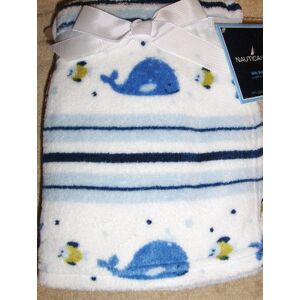 NAUTICA Kids Baby Boy Soft Plush Blanket Striped with Whales Fish and Star Fish