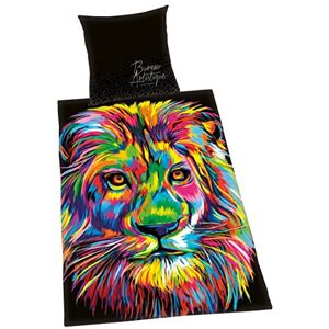 Herding BUREAU ARTISTIQUE Bedding Set Lion, Reversible Motif, Duvet Cover 135 x 200 cm, Pillow Case 80 x 80 cm, Cotton/Satin