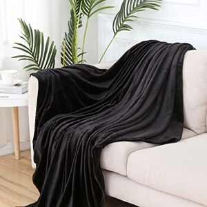 Hiseng Soft Flannel Blanket Sofa Throw, Warm Solid Color Blankets for Bed, Cozy Travel Throws for Fall Winter (50x70cm,Black)