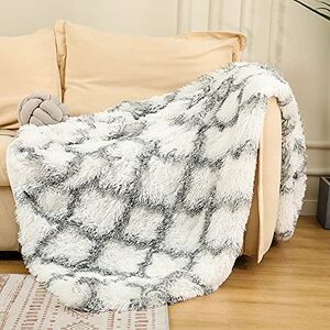 FANSU Soft Fluffy Bed Throws Printed Winter Shaggy Sofa Blankets Ultra Plush Warm Bedspread Bedding Reversible Throws Blankets for Couch Chair (Gray and white plaid,50x70cm)