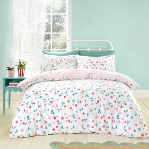 Catherine Lansfield Strawberry Garden Reversible Single Duvet Cover Set with Pillowcases White Red