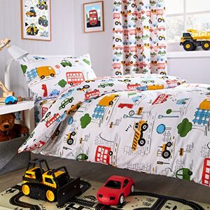 Olivia Rocco Beep Beep Duvet Cover Set Duvet Cover Quilt Fitted Sheet Transport Kids Car Truck Helicopter Reversible Soft Easy Care Quilt Bedding Set With Pillowcase (Single Duvet Cover Set)