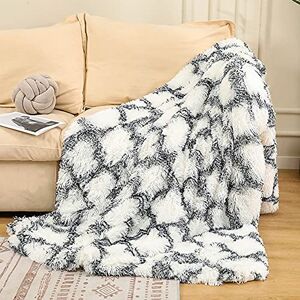 FANSU Soft Fluffy Bed Throws Printed Winter Shaggy Sofa Blankets Ultra Plush Warm Bedspread Bedding Reversible Throws Blankets for Couch Chair (Black and white plaid,50x70cm)