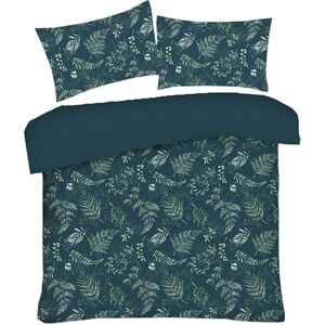 Lions Double Bed Bedding Sets - 100% Polyester Reversible Printed Pattern Quilt Duvet Cover with Pillowcase, Soft Leaf Floral Shapes Pattern, Bed Linen, Dark Green