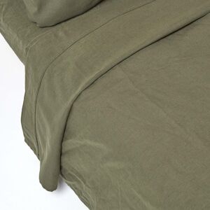 Homescapes Khaki Green Linen Flat Sheet, King