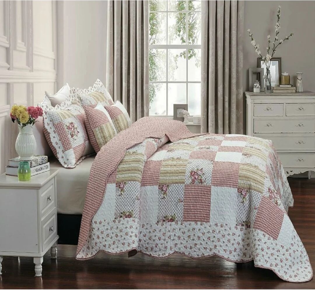 Photos - Bed Lily Manor Emmy Pink/White/Green Microfibre Bedspread Set green/pink/white