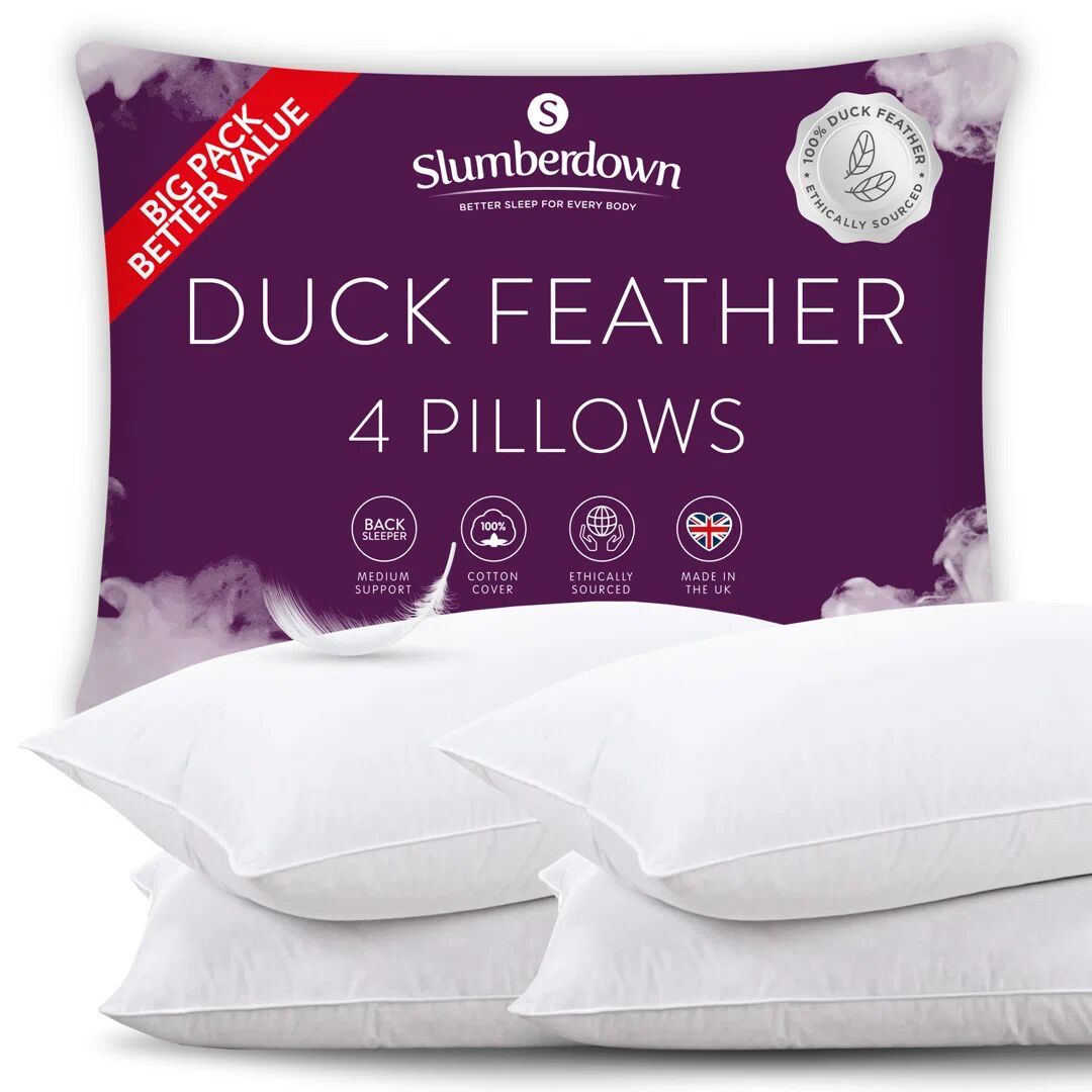 Photos - Pillow Feather Slumberdown Duck   Medium Support Back Sleeper  white 4 