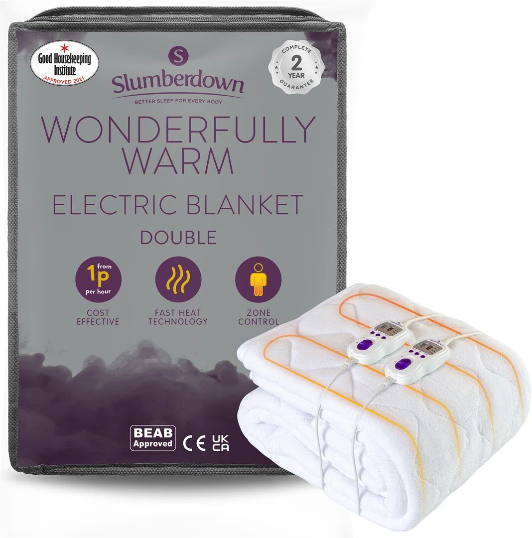 Slumberdown Wonderfully Warm Electric Blanket Control 9-Heat Settings Easy Fit Machine Washable gray/white 150.0 H x 120.0 W cm