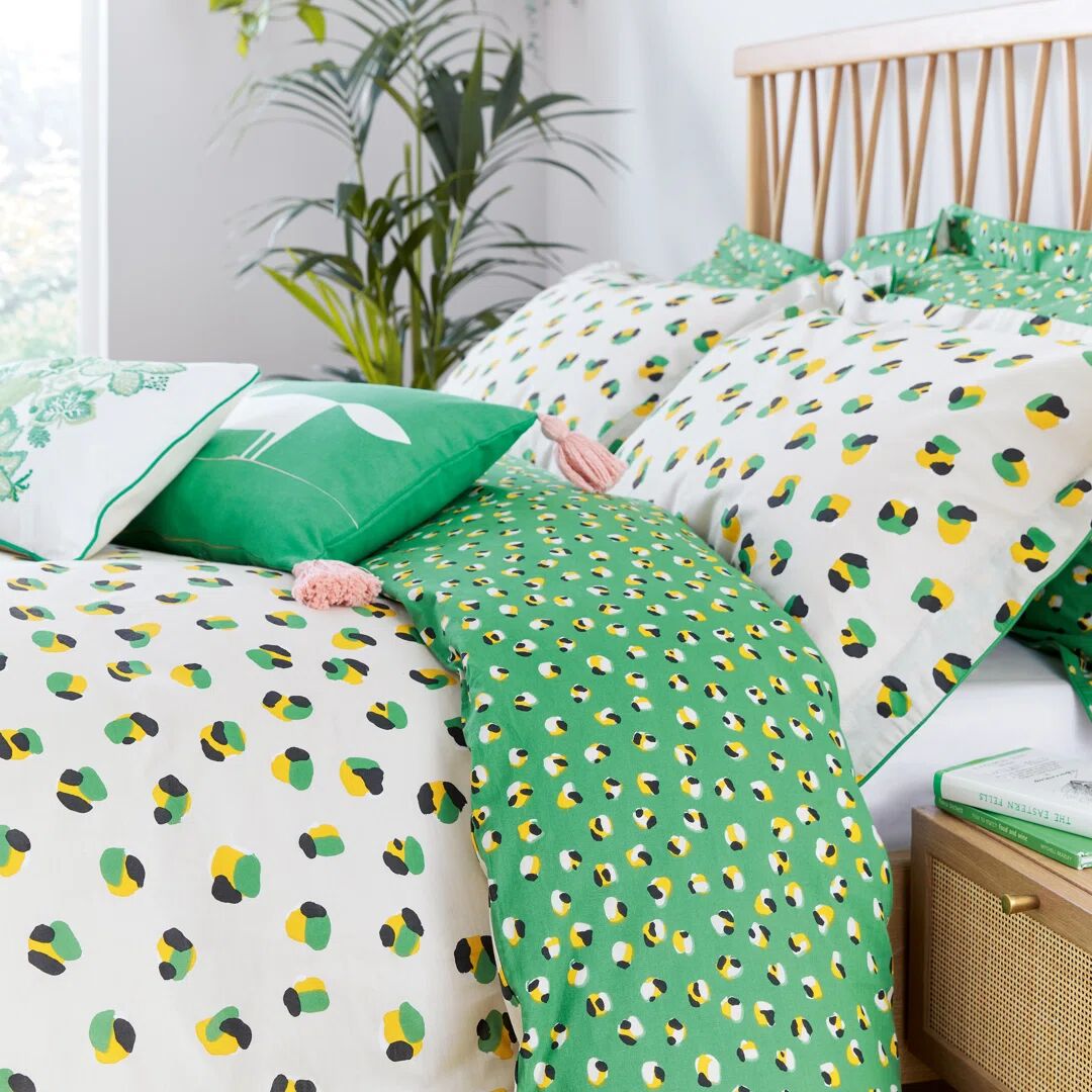 Photos - Bed Linen Scion Leopard Dots Cotton Cover Set green/white/yellow/black Double 
