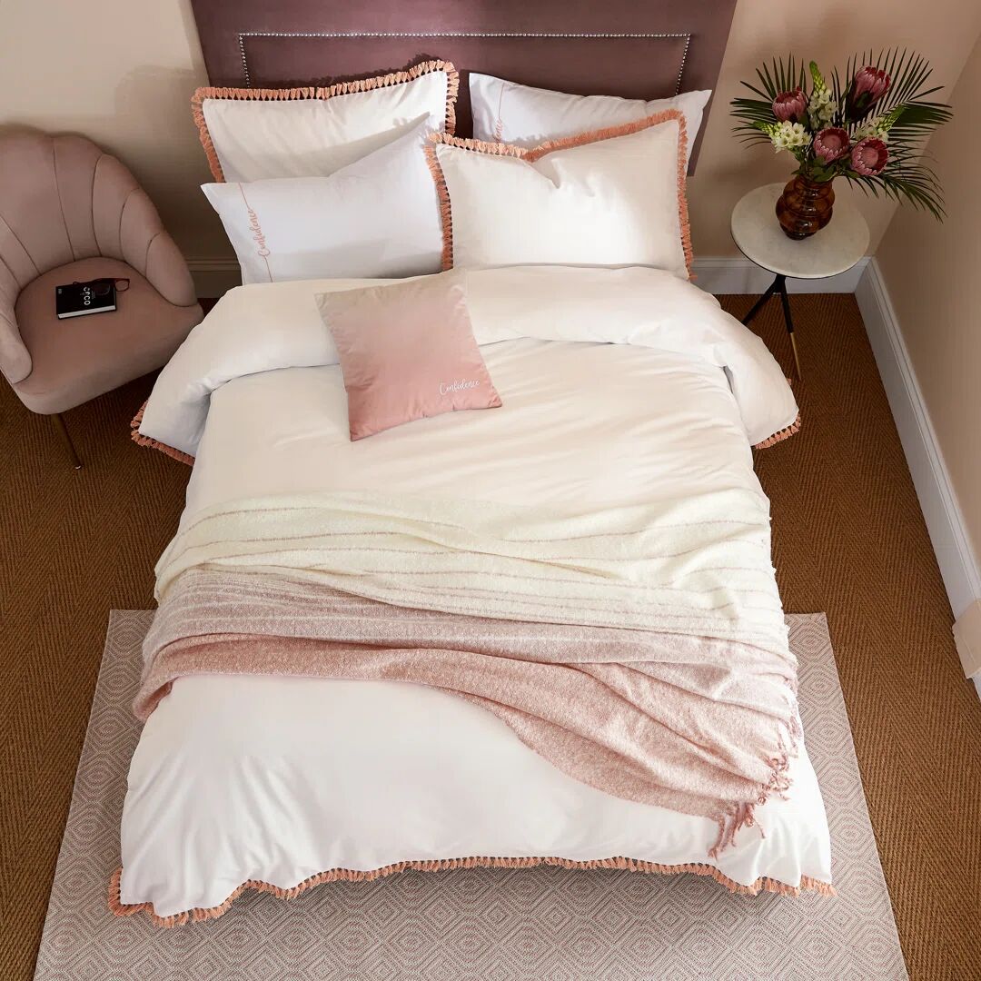 Photos - Bed Piper Katie  100 Cotton Percale Duvet Set orange/white Super King - 2 Pillo 
