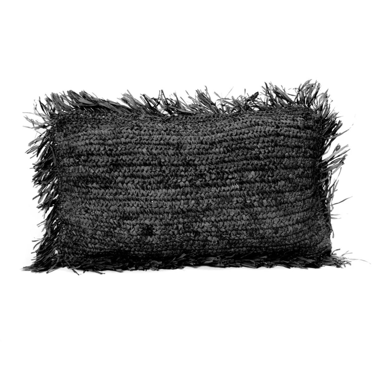 BazarBizar Black Raffia Cushion Rectangular - 30x50