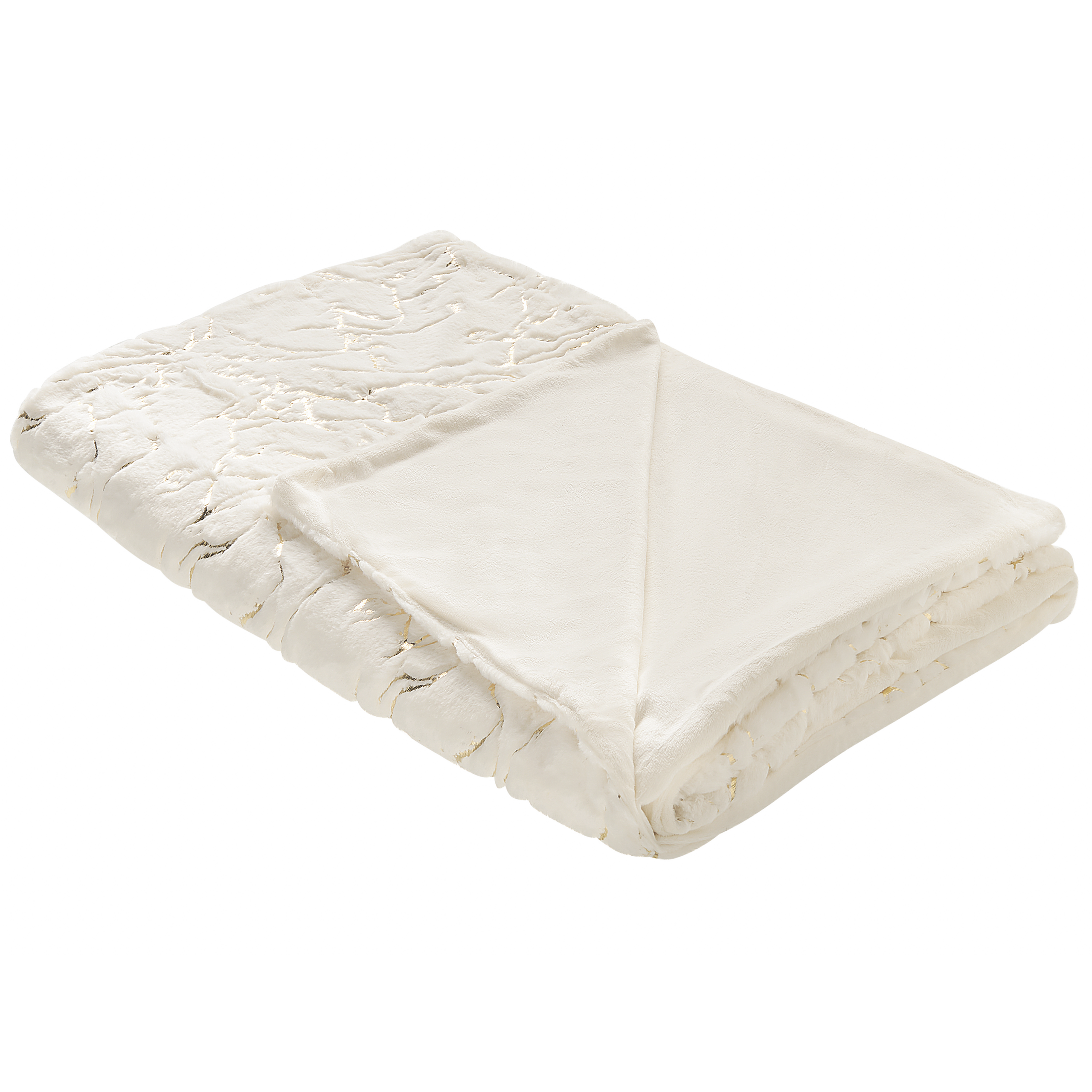 Photos - Duvet Beliani Blanket Cream Polyester 130 x 180 cm Bedspread Throw Golden Marble 