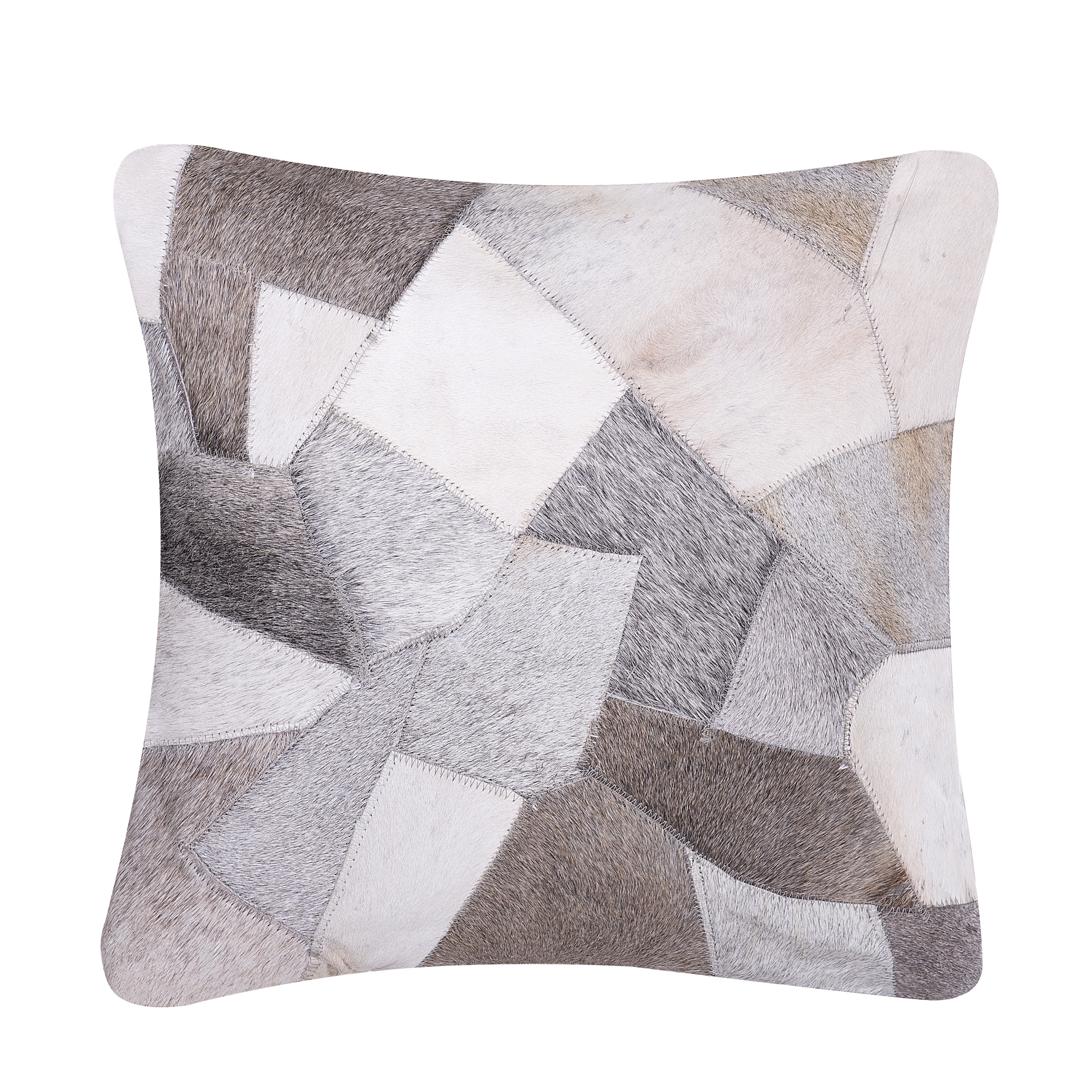 Beliani Decorative Cushion Grey Cowhide Leather Patchwork 45 x 45 cm Country Modern Decor Accessories