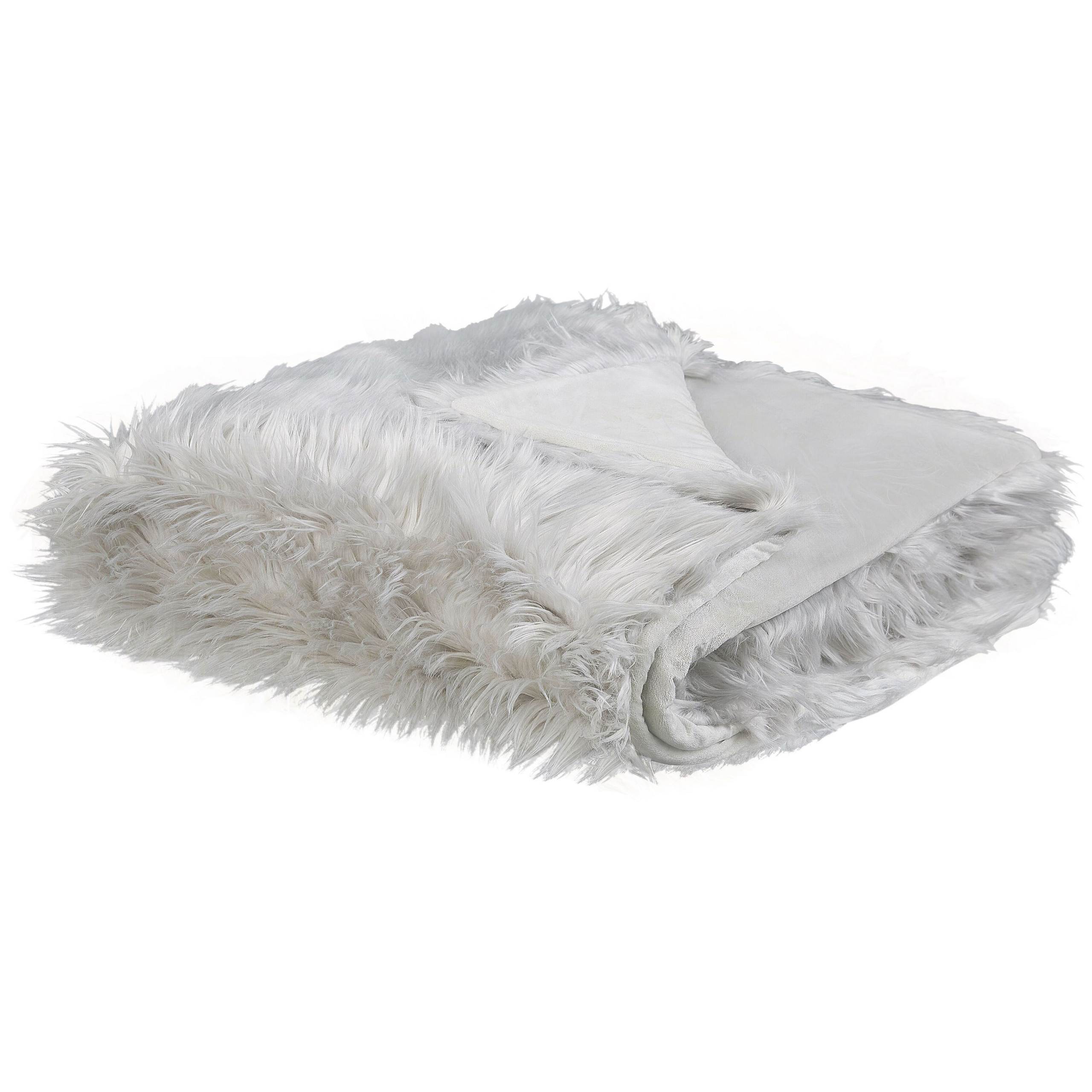 Beliani Bedspread Grey Soft Fabric 200 x 220 cm Faux Fur Blanket
