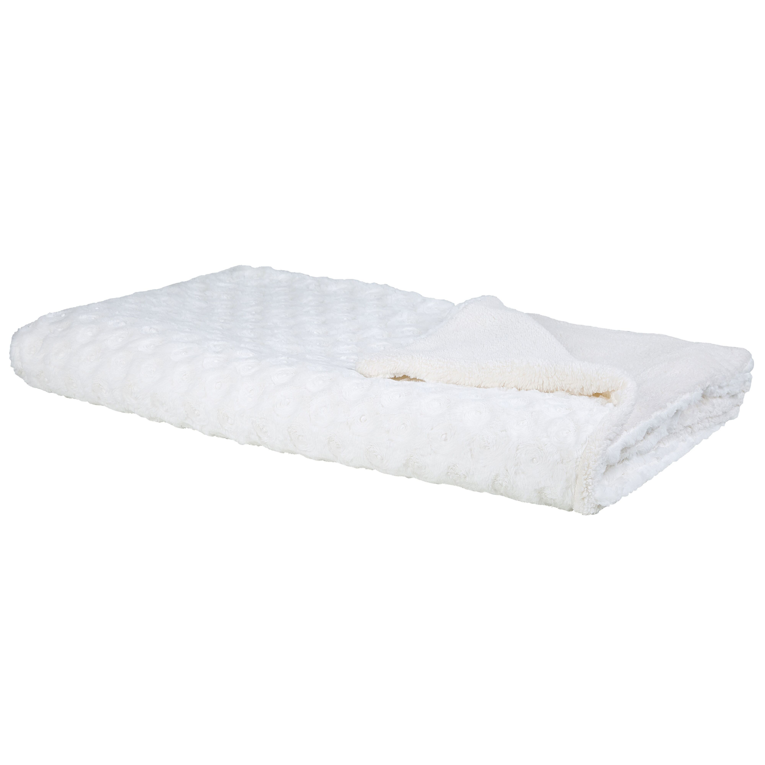 Beliani Bedspread White Fabric 200 x 220 cm Blanket Soft Fluffy Throw