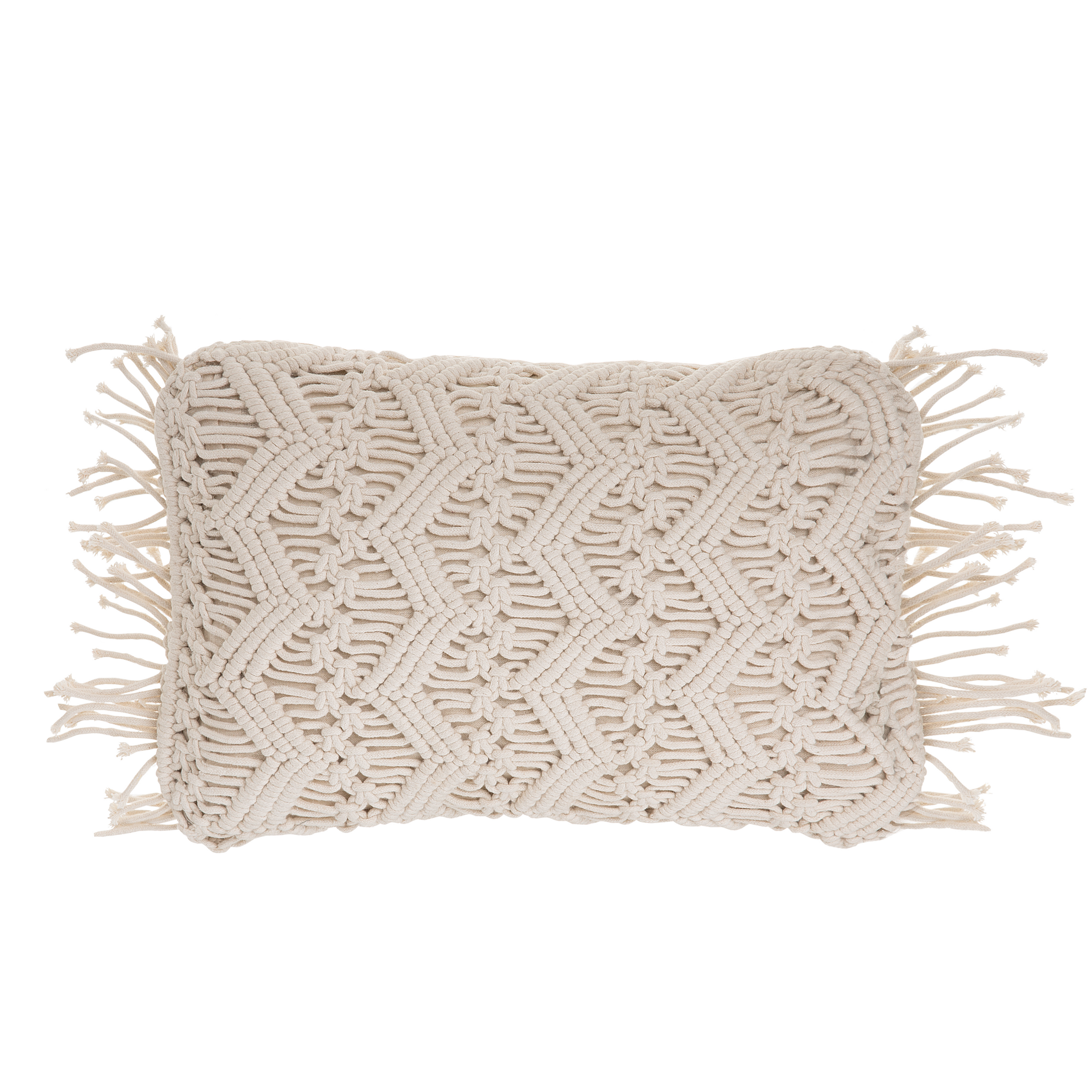 Beliani Decorative Cushion Beige Cotton Macramé 30 x 45 cm with Tassels Rope Boho Retro Decor Accessories