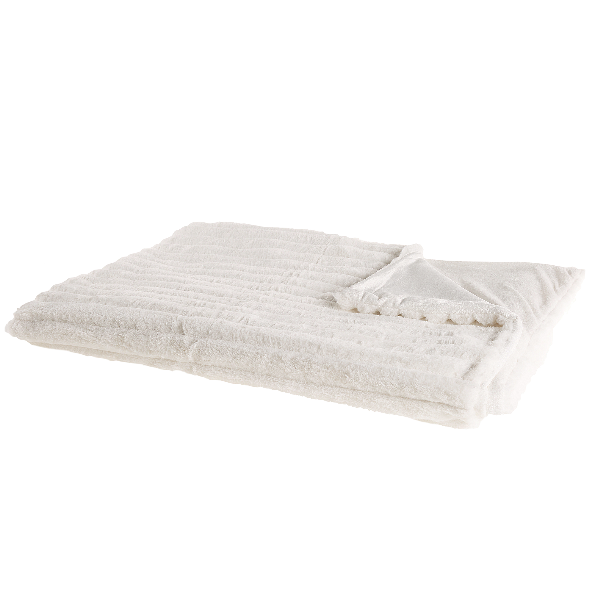 Beliani Blanket White Polyester Fabric 150 x 200 cm Decorative Throw Living Room Scandinavian Decor