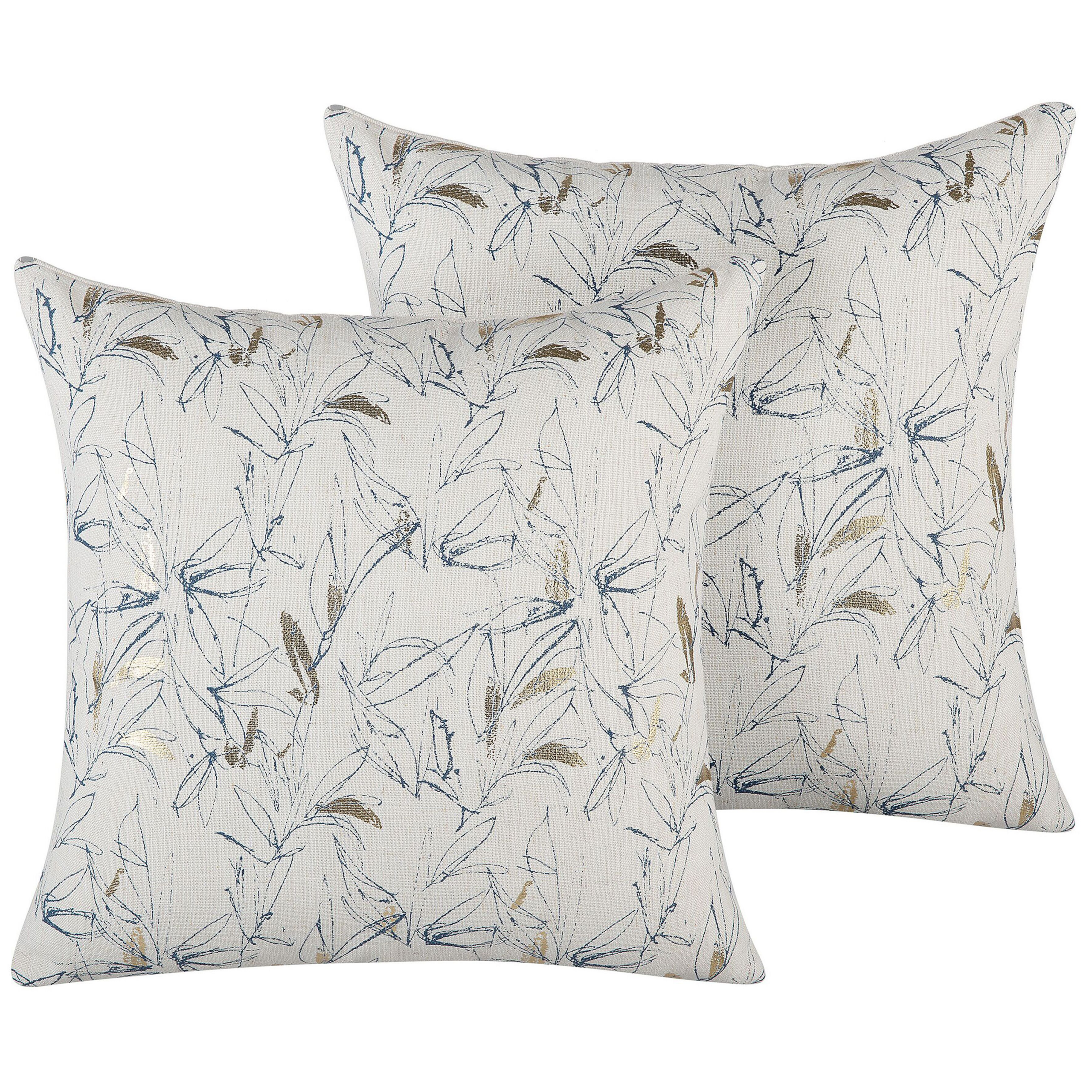 Beliani Set of 2 Decorative Cushions Beige Floral Pattern 45 x 45 cm Flower Motif Retro Decor Accessories