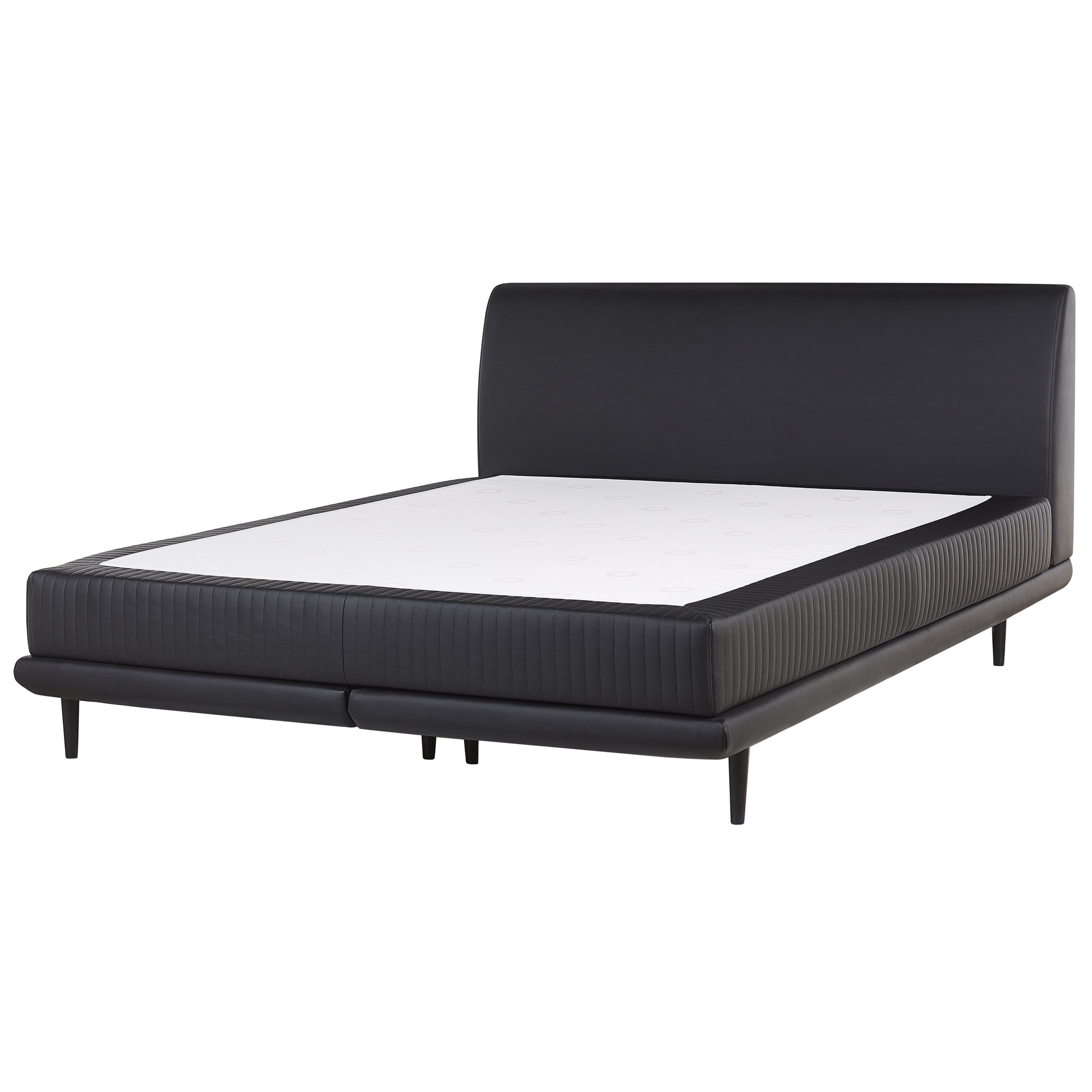 Beliani EU Super King Size Continental Divan Bed 6ft Black Faux Leather with Zigzag Spring Mattress and Topper