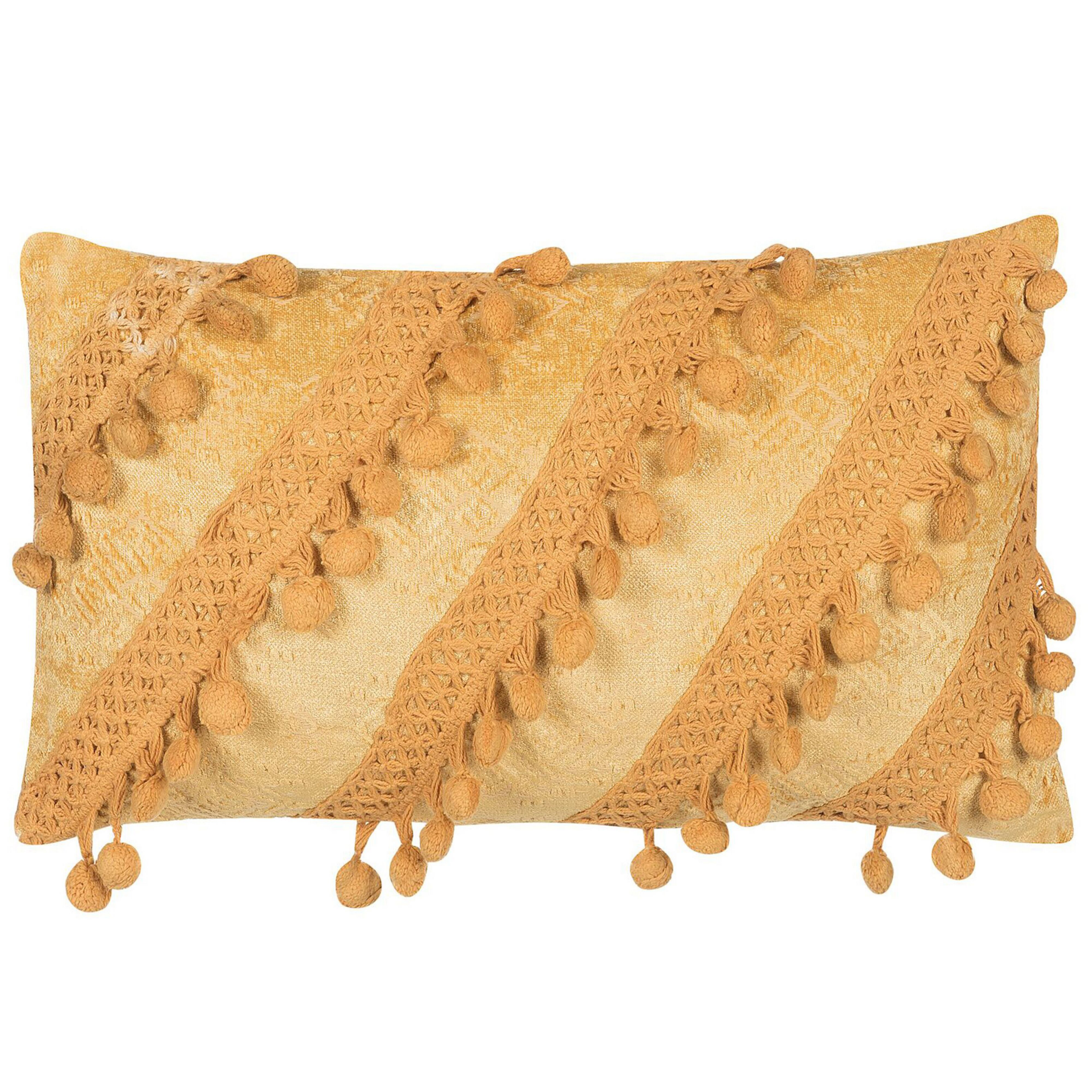 Beliani Decorative Cushion Yellow with Tassels 30 x 50 cm Striped Retro Boho Decor Accessories