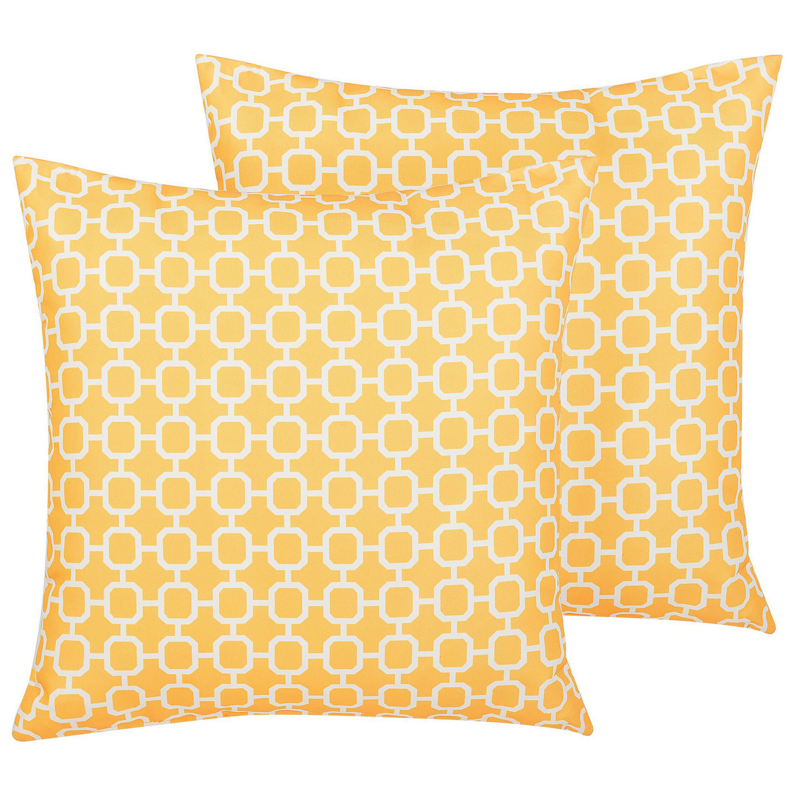 Beliani Set of 2 Outdoor Pillows Cushions Yellow 40 x 40 cm Zip Modern