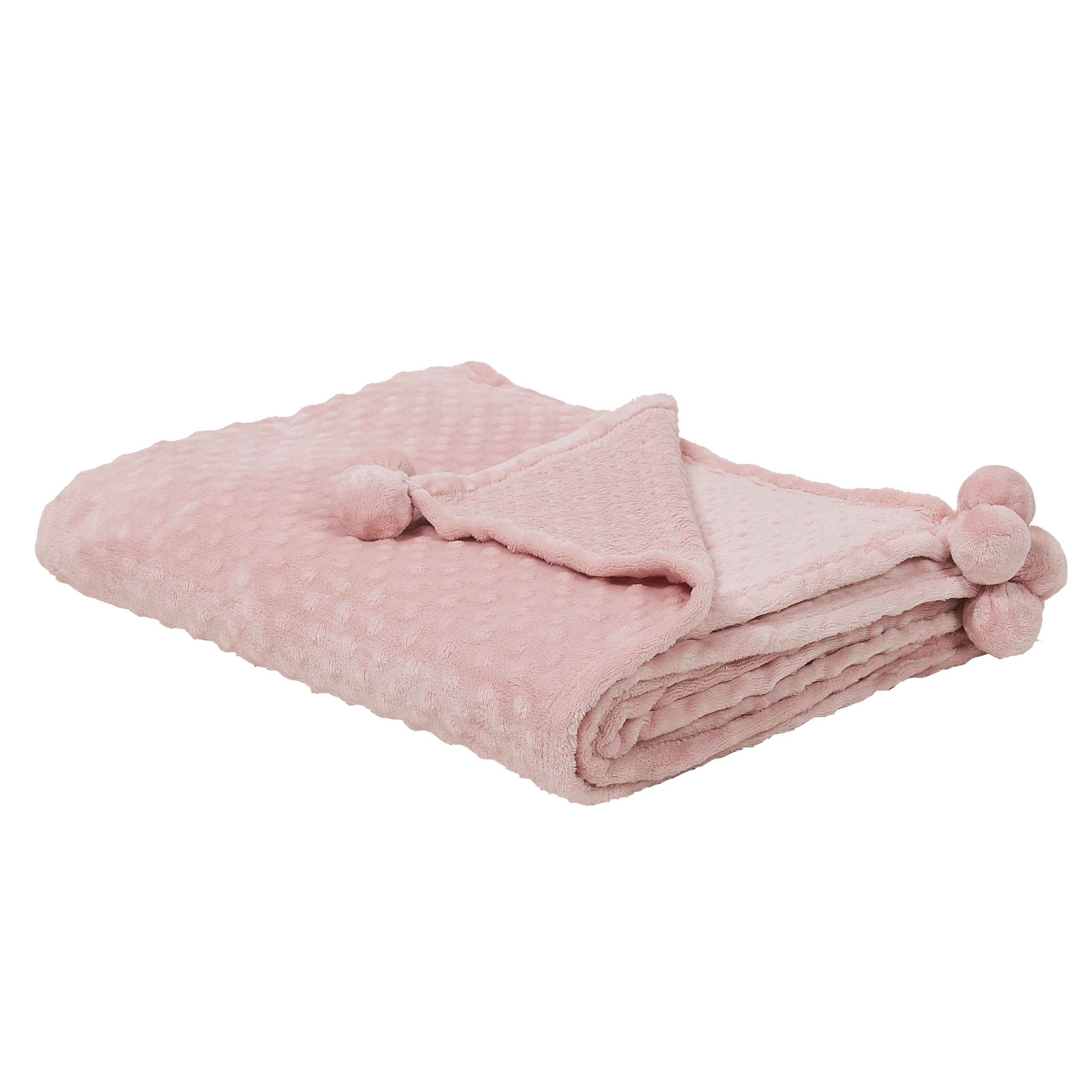 Beliani Blanket Pink Throw 150 x 200 with Pom Poms Popcorn Texture Soft Coverlet