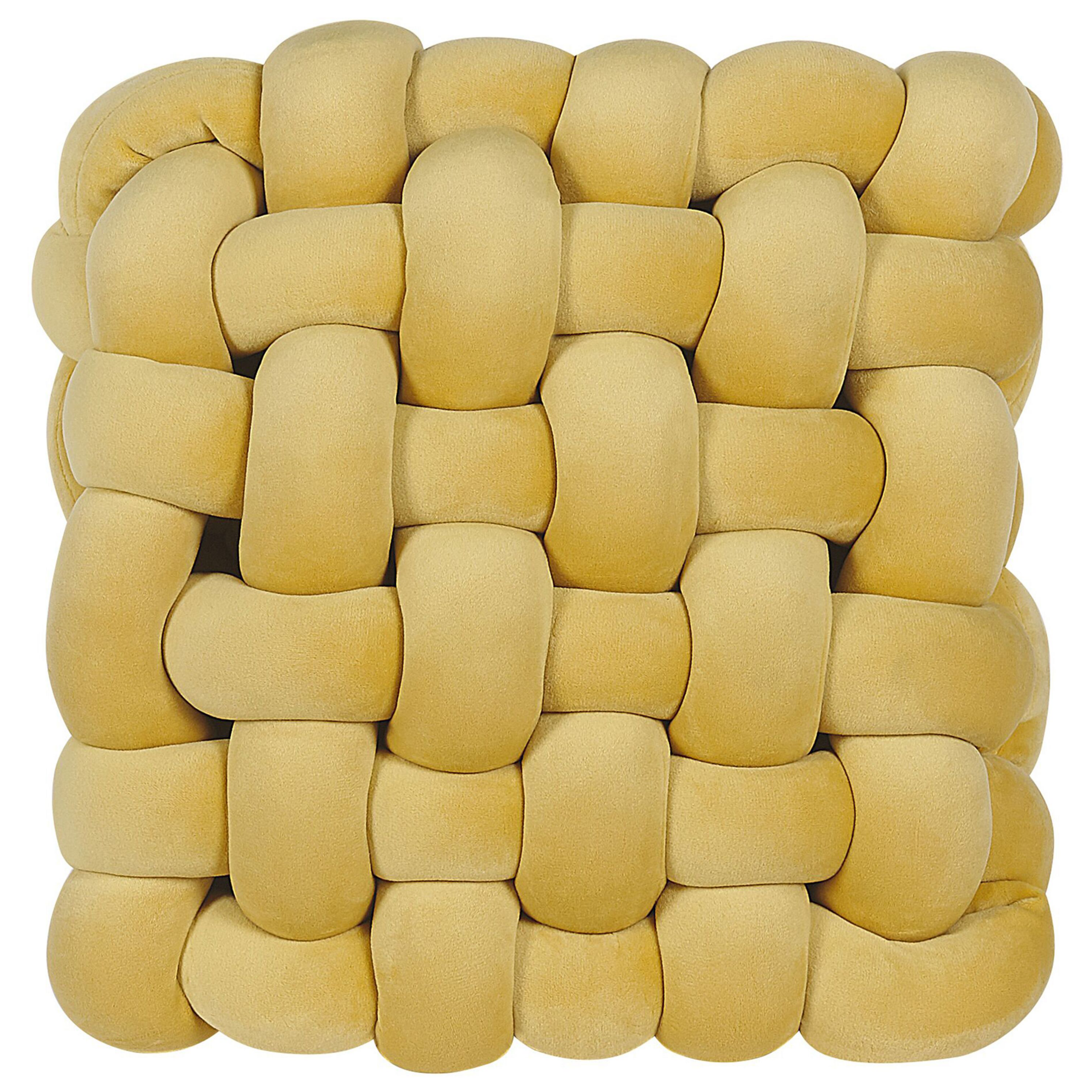 Beliani Knot Cushion Yellow Velvet 30 x 30 cm Tied-Up Plushy Square Decorative Modern