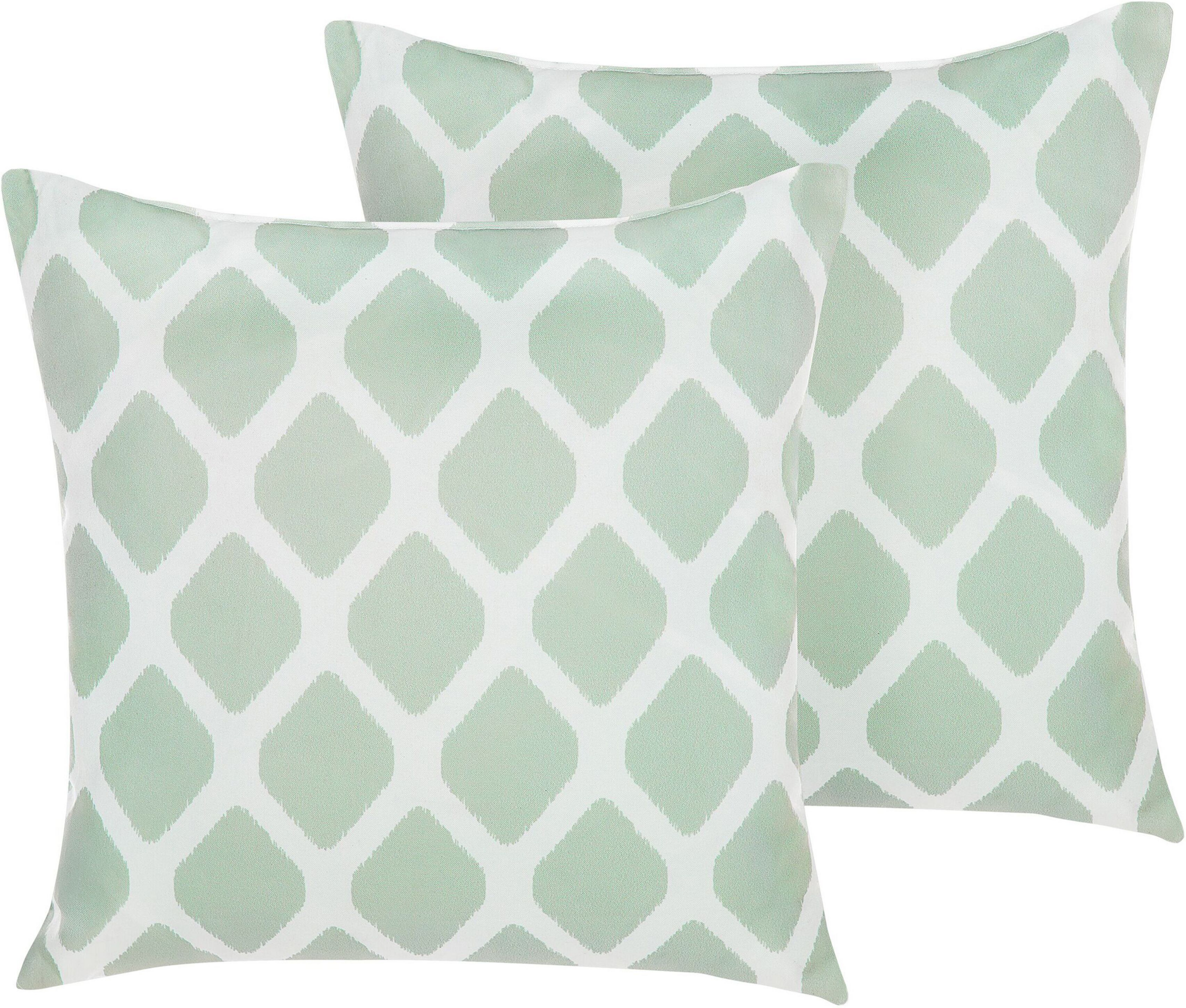 Beliani Set of 2 Outdoor Pillows Cushions Green Geometric Diamond Pattern 40 x 40 cm Zip Modern