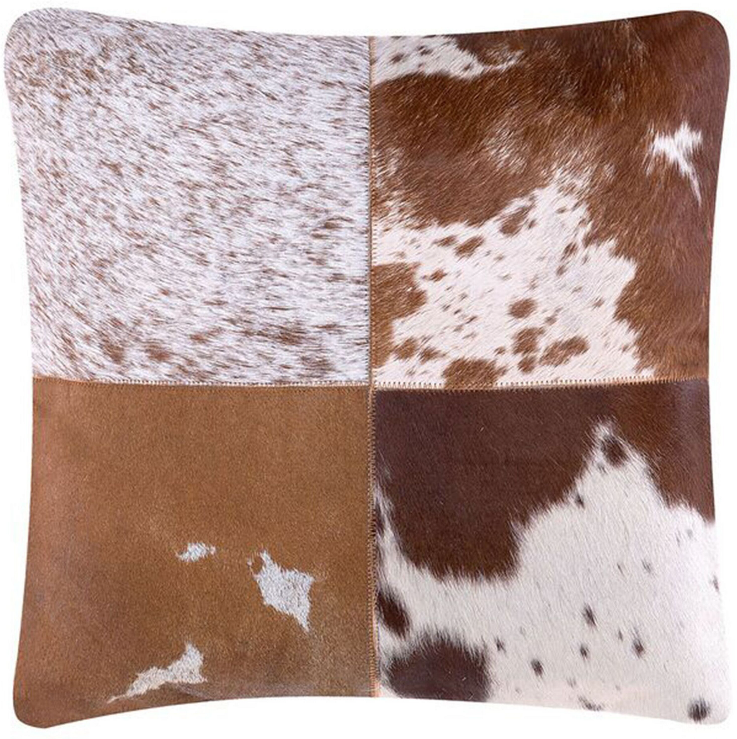 Beliani Decorative Cushion Brown Cowhide Leather Patchwork 45 x 45 cm Country Modern Decor Accessories