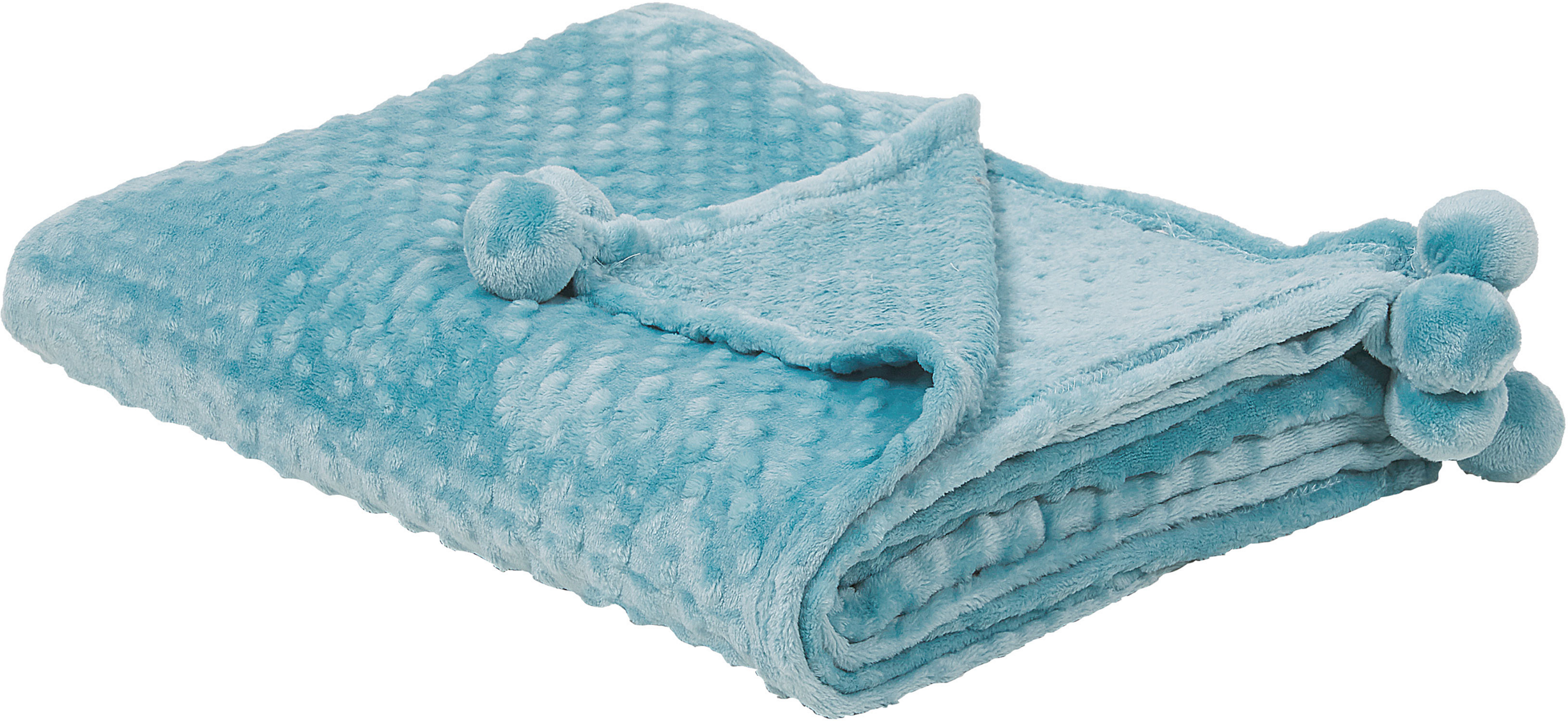 Beliani Blanket Light Blue Throw 150 x 200 with Pom Poms Popcorn Texture Soft Coverlet