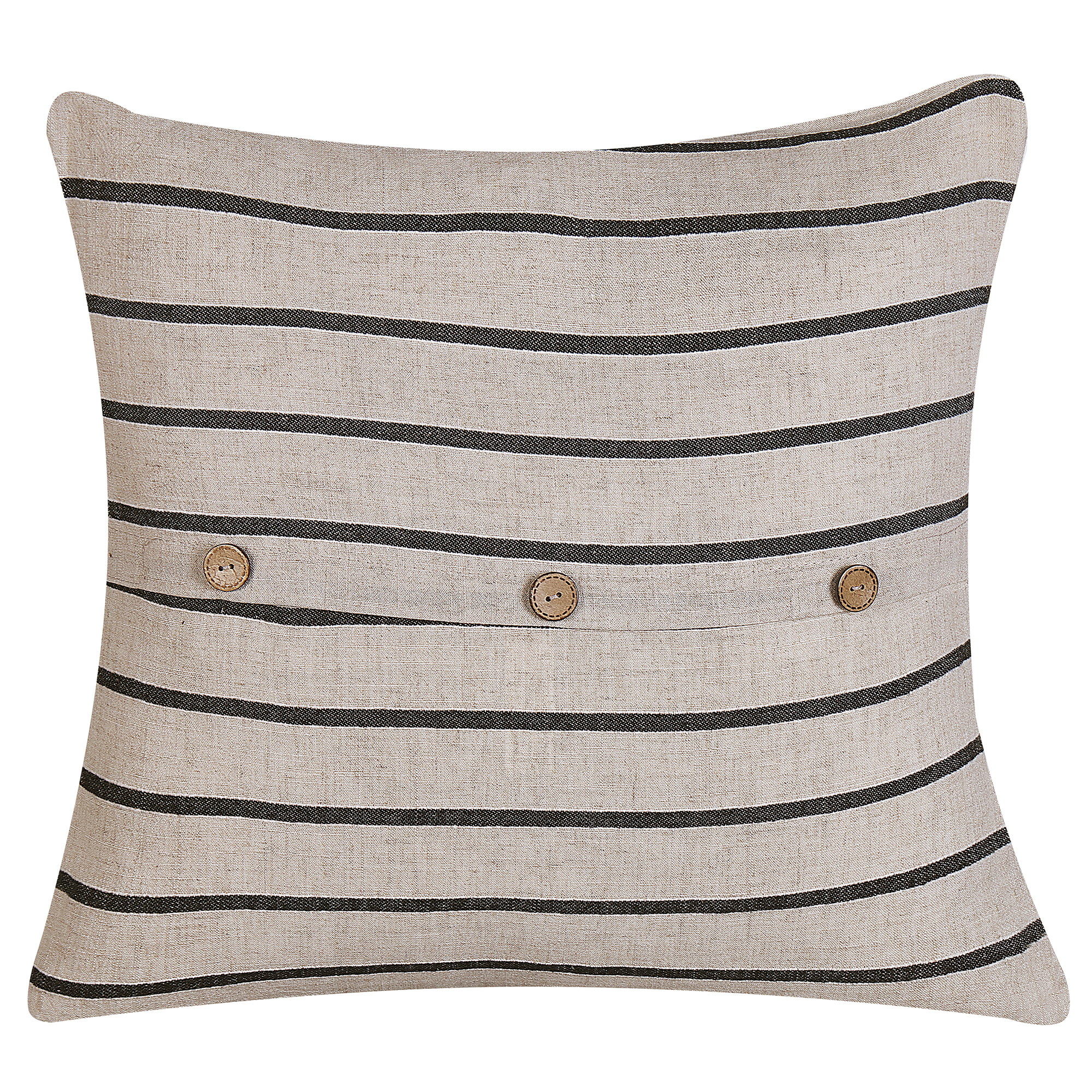 Beliani Decorative Cushion Beige and Black Stripped Buttons Square 45 x 45 cm Modern Décor Cynara