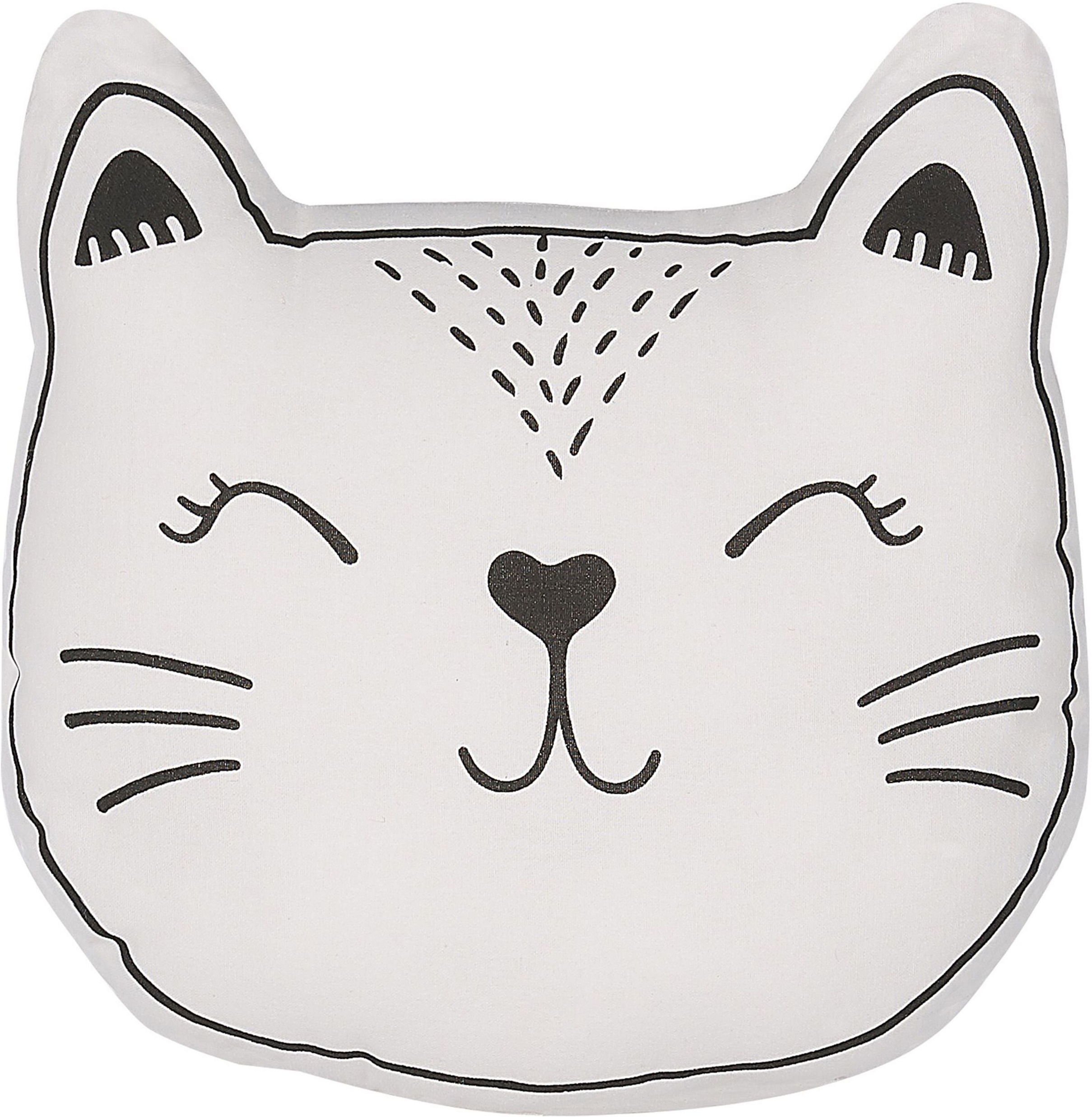 Beliani Kids Cushion Black and White Fabric Cat Shaped Pillow with Filling Soft Childrens' Toy