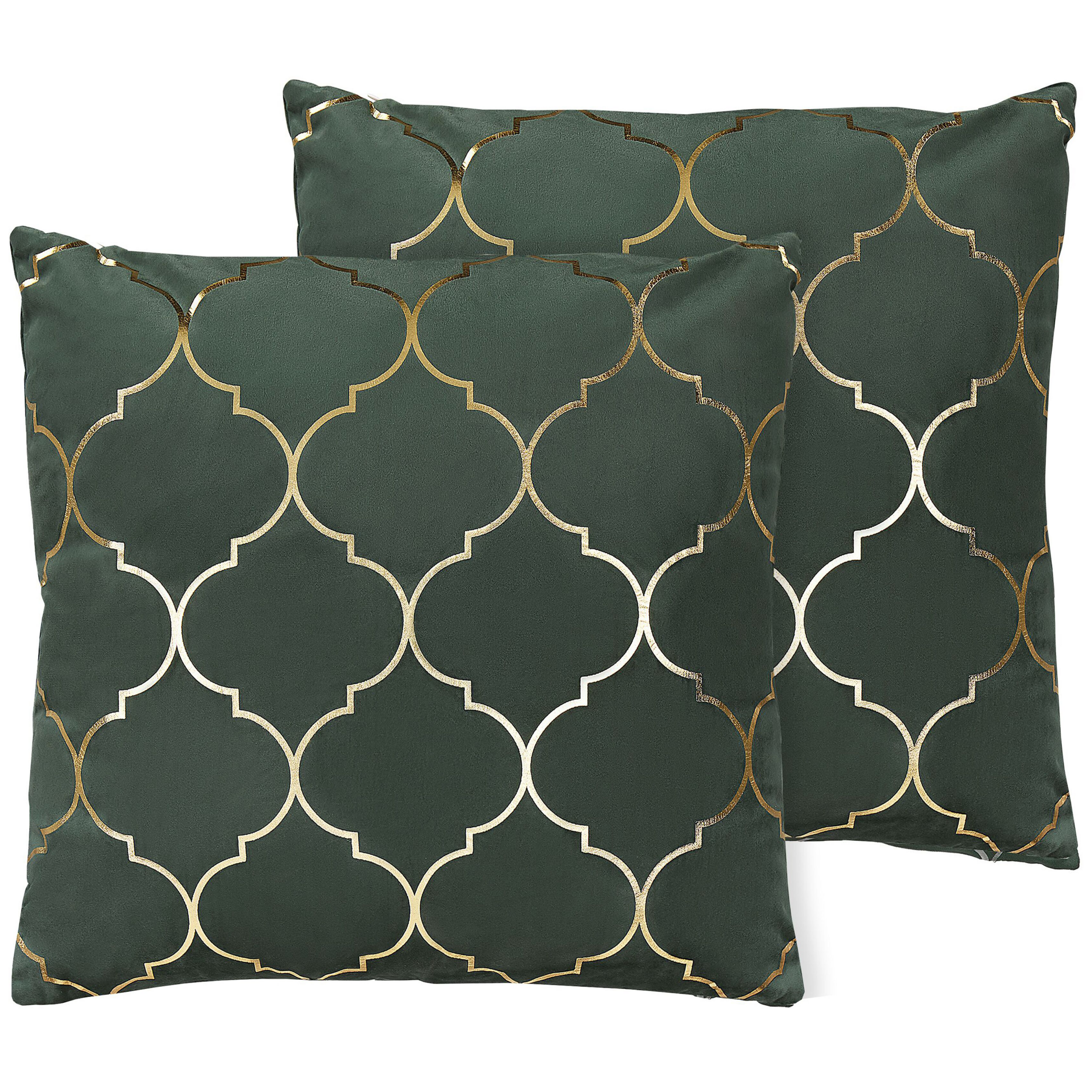 Beliani Set of 2 Decorative Cushions Green Quatrefoil Pattern 45 x 45 cm Foil Print Moroccan Clover Glamour