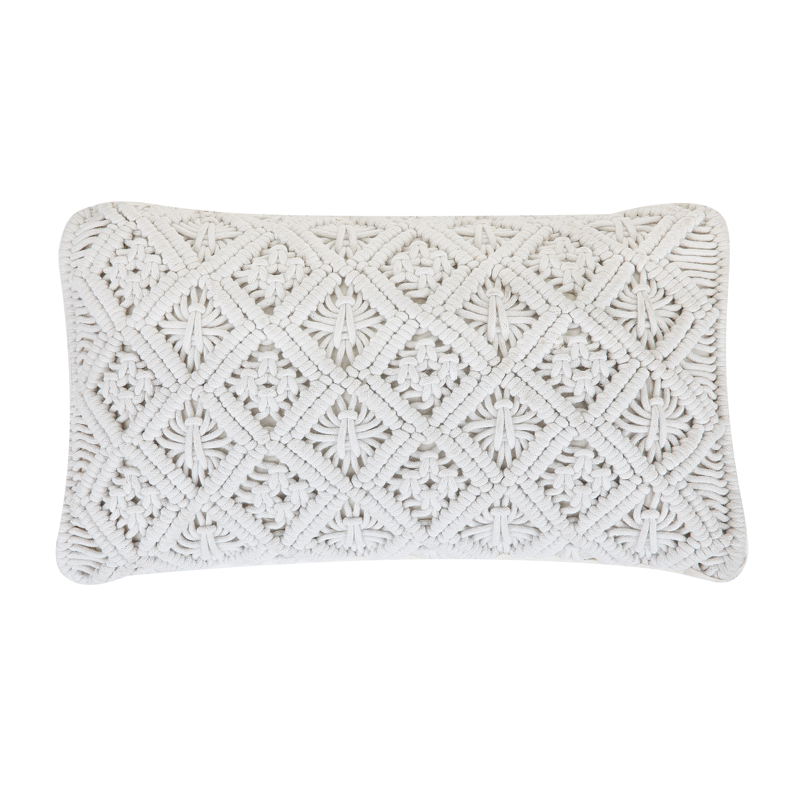 Beliani Decorative Cushion White Cotton Macramé 30 x 50 cm Rope Boho Retro Decor Accessories