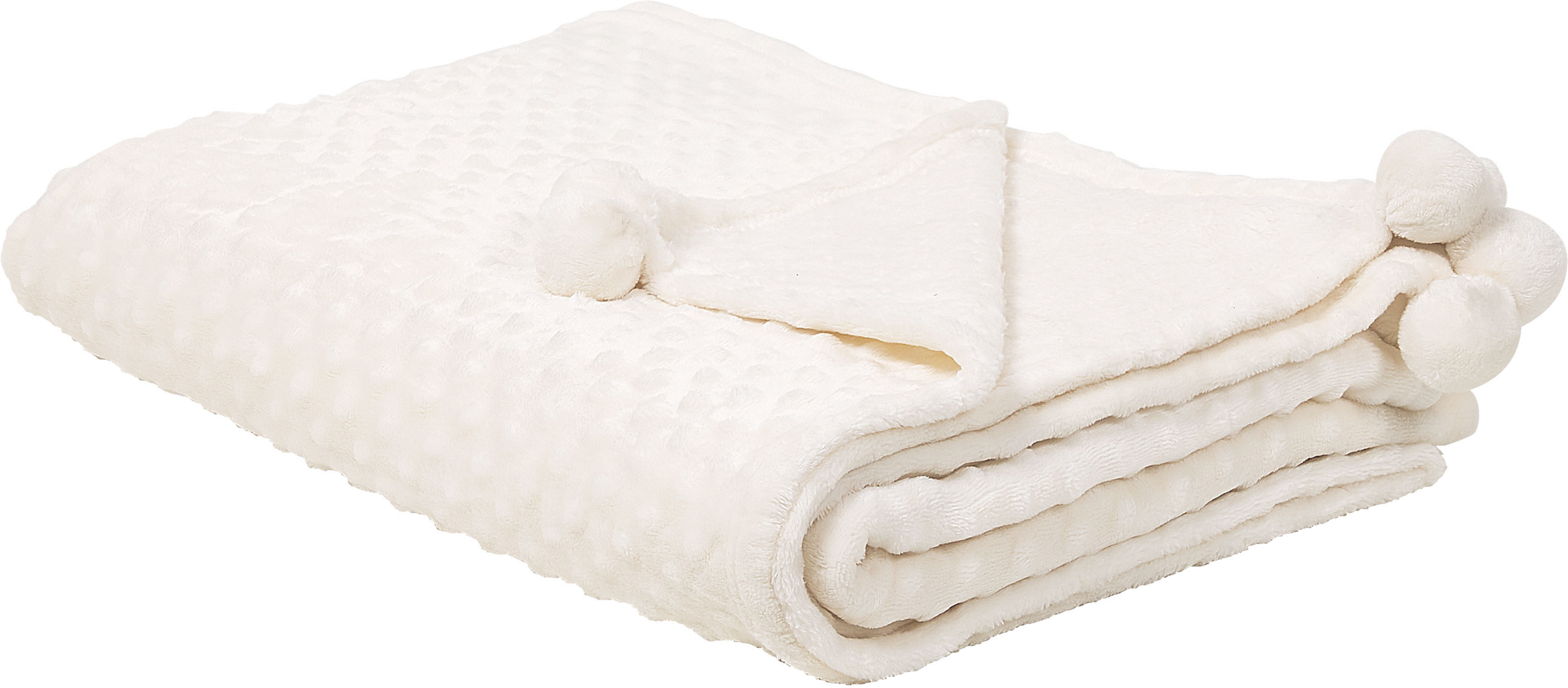 Beliani Blanket Cream Throw 200 x 220 with Pom Poms Popcorn Texture Soft Coverlet