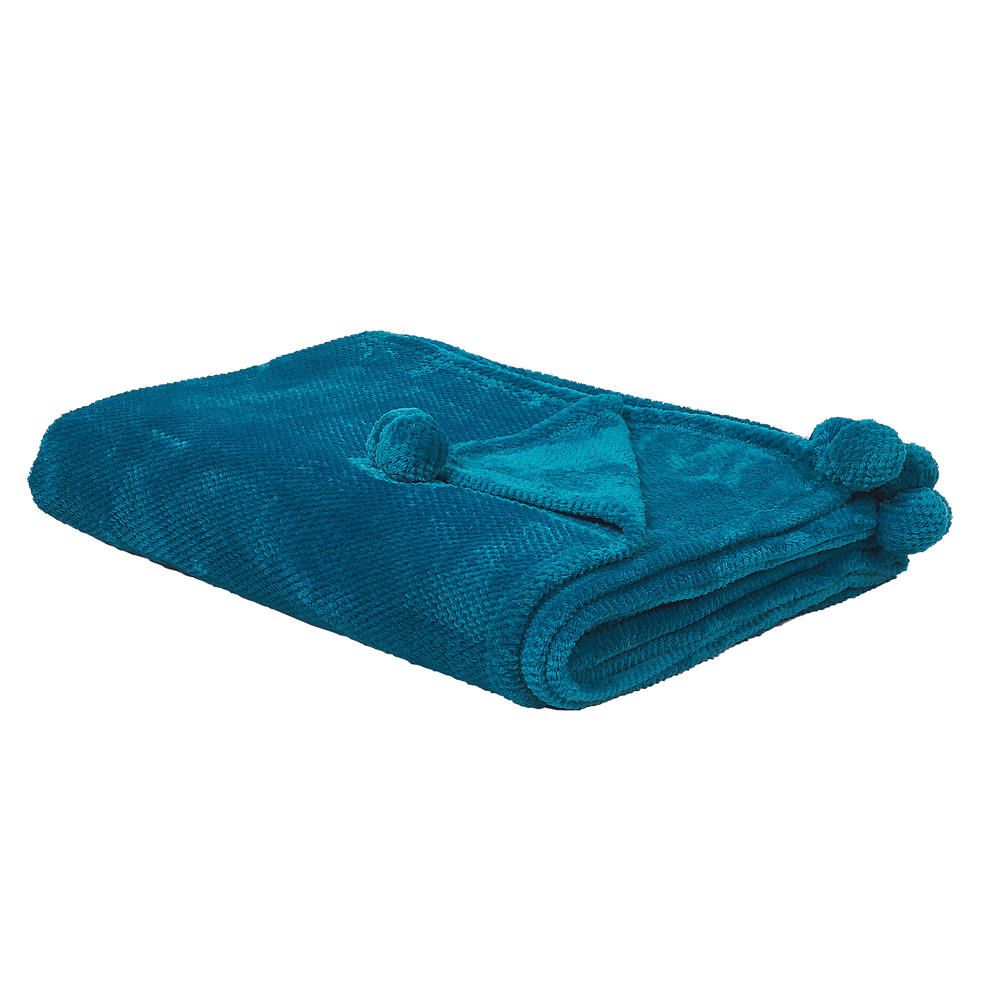 Beliani Blanket Blue Throw 150 x 200 with Pom Poms Soft Coverlet