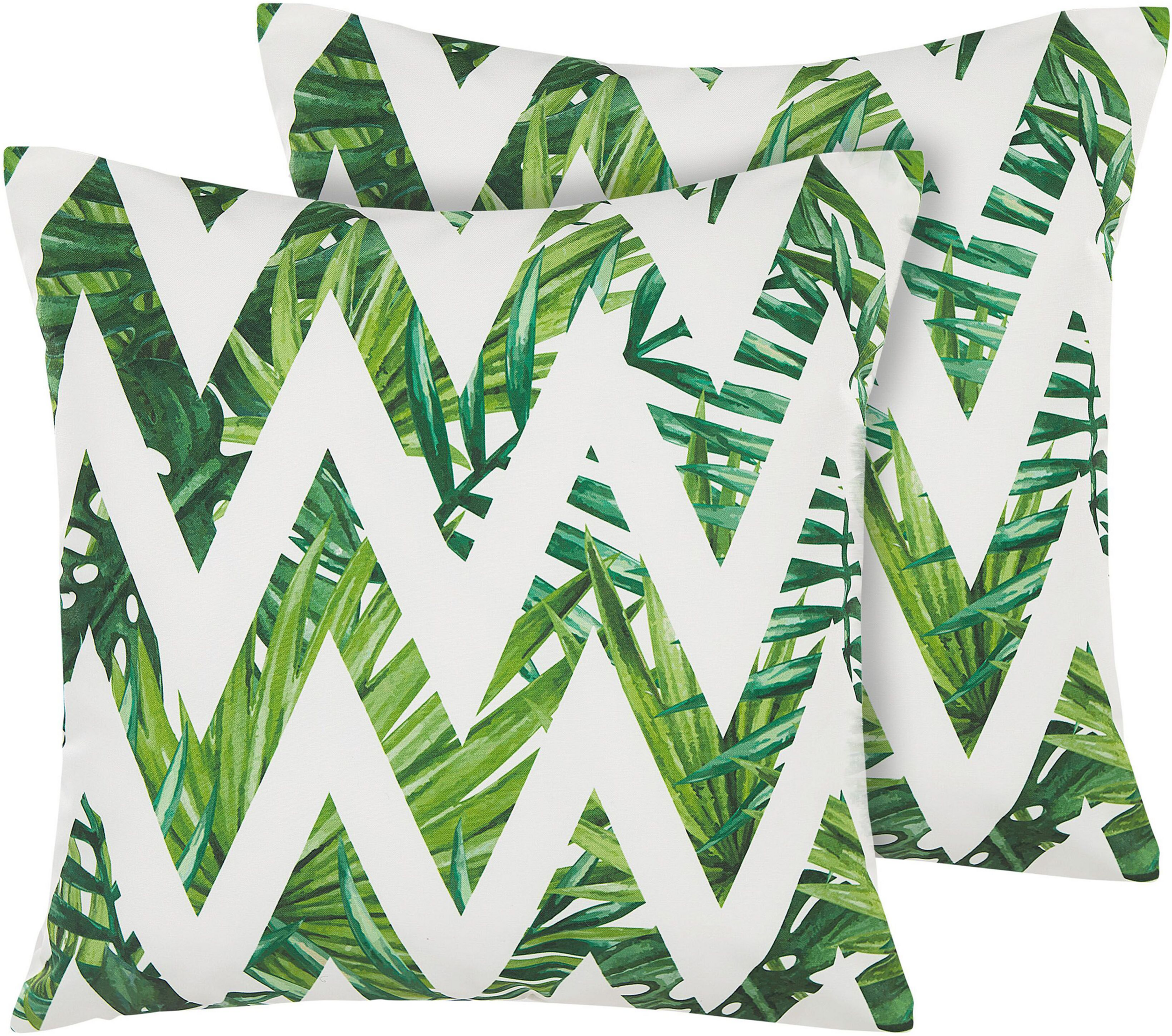 Beliani Set of 2 Garden Cushions White and Green Polyester Square 45 cm Chevron Floral Pattern Modern Outdoor Decor