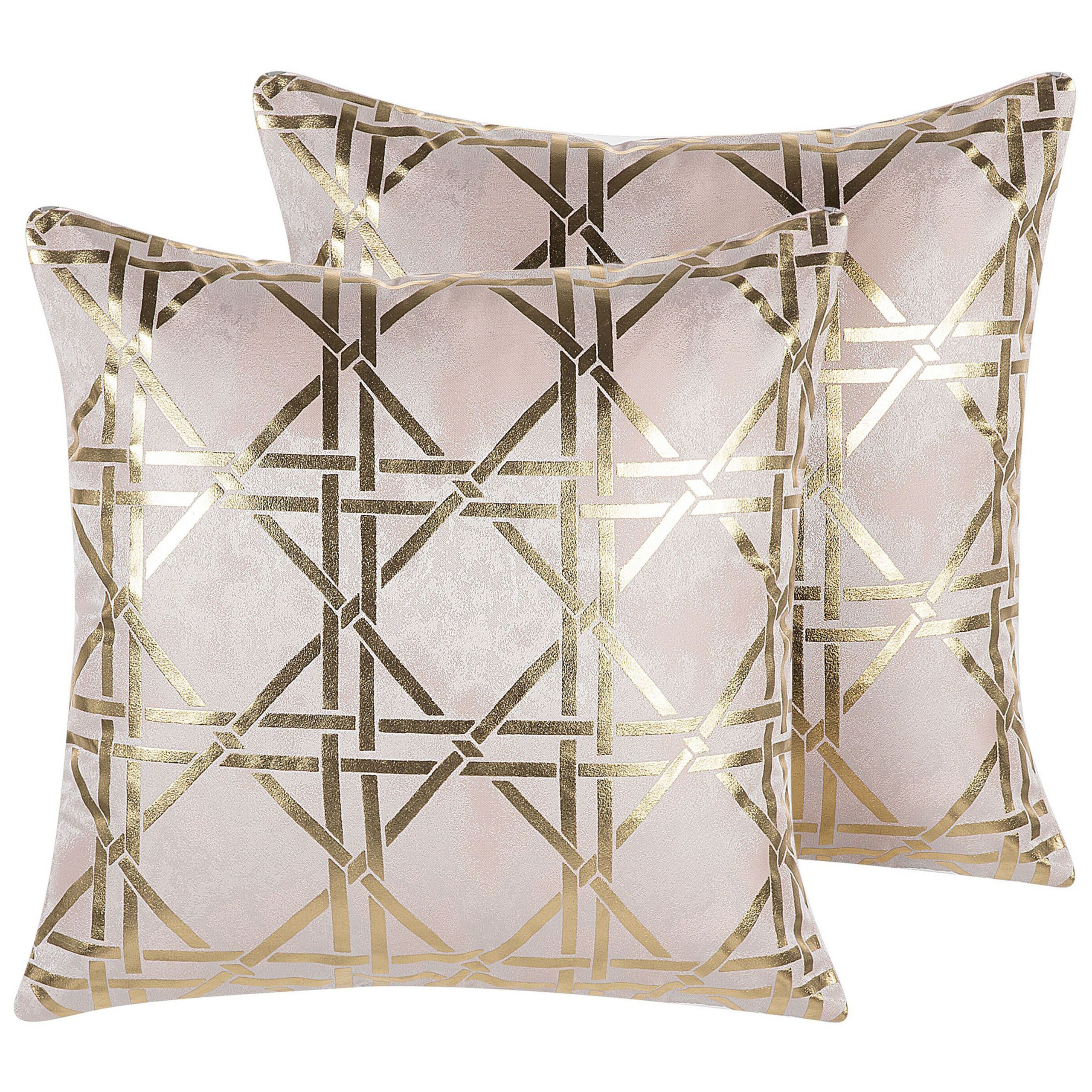 Beliani Set of 2 Decorative Cushions Pink Diamond Geometric Pattern 45 x 45 cm Foil Print Glamour Decor Accessories